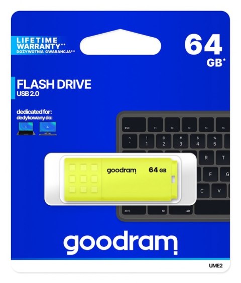 Pendrive GOODRAM UME2 64 GB Żółty (64 GB /USB 2.0 /Żółty )