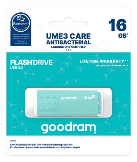 Pendrive GOODRAM USB 3.0 UME3 Care 16 GB (16 GB /USB 3.0 /Miętowy )