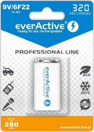 Baterie EVERACTIVE NiMH PP3 (9V, 6LR61, 6F22, 6R61) 320mAh Blister EVHRL22-320