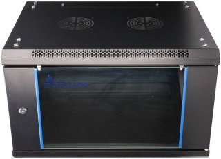 Szafka wisząca rack 6U 600x450 czarna szklane drzwi