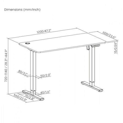 Biurko elektryczne Ergo Office ER-451 120x60 cm, regulacja 77-114cm wysokość