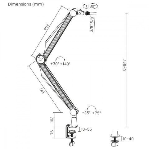 Uchwyt mikrofonu, 3/8' i 5/8' 1kg max, RS422