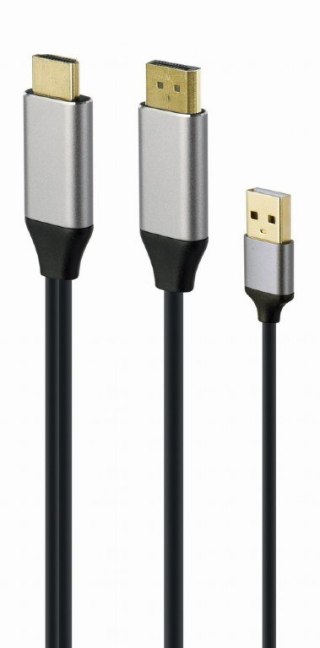 GEMBIRD AKTYWNY KONWERTER SYGNAŁU HDMI 4K NA DISPLAYPORT 2M, CZARNY