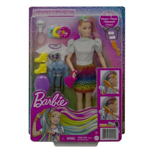 BARBIE Fryzura Kolorowa Panterka Lalka GRN81