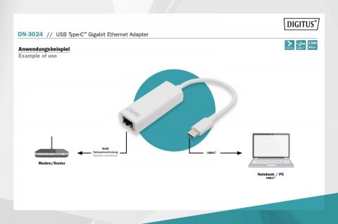 Karta sieciowa przewodowa USB 3.0 Typ C do Gigabit Ethernet 10/100/1000Mbps