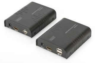 Przedłużacz/Extender KVM (HDMI+USB) do 120m po Cat.5e UTP lub IP, 1080p FHD 60Hz, audio (zestaw)