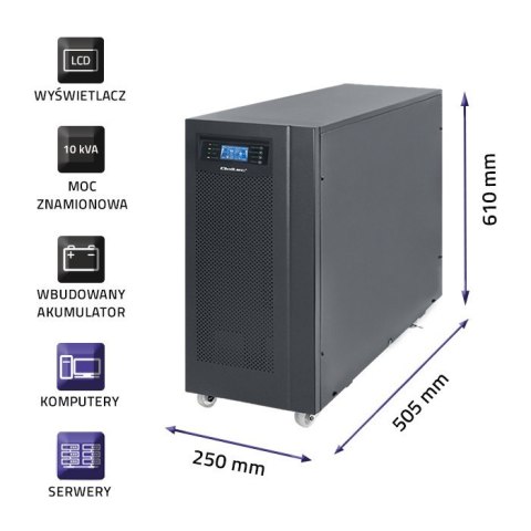 Zasilacz awaryjny UPS, on-line, czysta fala sinusoidalna, 10kVA, 8kW, LCD USB