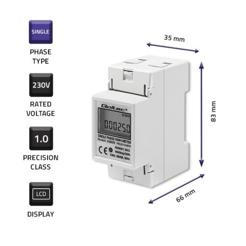 Jednofazowy elektroniczny licznik | miernik zużycia energii na szynę DIN | 230V | LCD | 2P