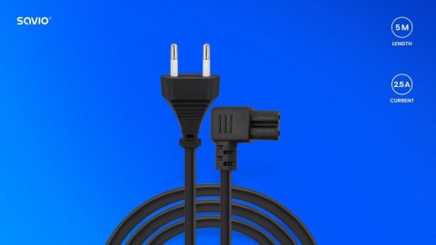 Kabel zasilający 2pin, C7 kątowy 5m, CL-186