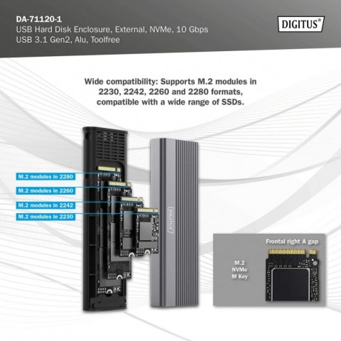 Obudowa USB 3.1 Typ C na dysk SSD M.2 NVMe 10 Gbps aluminiowa, beznarzędziowa