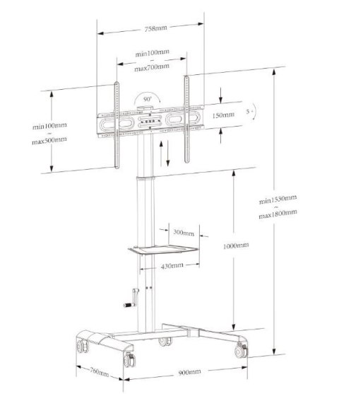 Stojak Mobilny LCD/LED 32-70cali, 40kg z półką