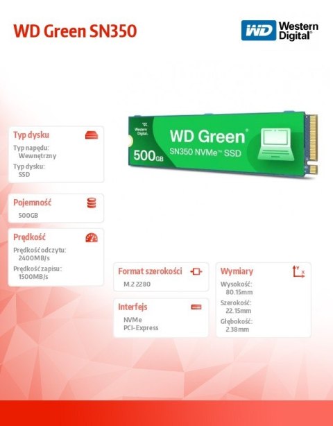 Dysk SSD Green 500GB M.2 2280 SN350 NVMe PCIe