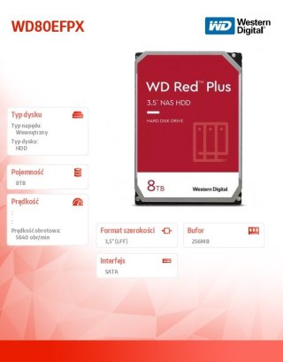 Dysk twardy Red Plus 8TB 3,5 cala CMR 256MB/5640RPM Class