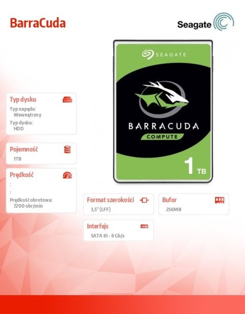 Dysk BarraCuda 1TB 3,5 256MB ST1000DM014