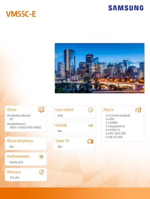 Monitor profesjonalny VM55C-E 55 cali Video Wall Matowy 24h/7 500(cd/m2) 1920x1080 (FHD) Ramka: 1.3mm (U/L), 0.44 (B/R) 3 lata O