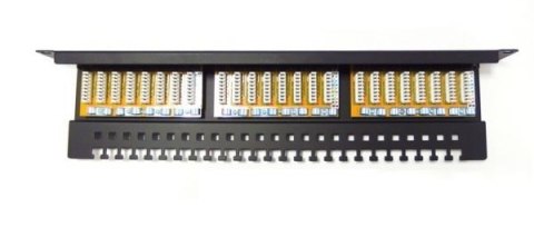 Patch panel 19" 24 porty, kat.6, U/UTP, 1U, wspornik kablowy, czarny (kompletny)