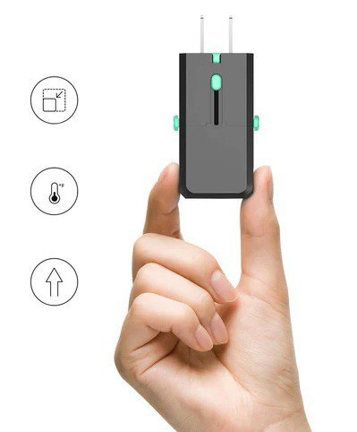 Adapter sieciowy PA-TA06 uniwersalny podróżny 1xUSB-C PowerDelivery + 1xUSB-A Quick Charge | pasuje w ponad 150 krajach