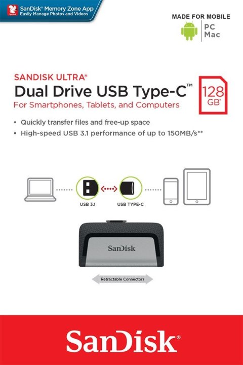 Pendrive Ultra Dual Drive 128GB USB 3.1 Type-C 150MB/s