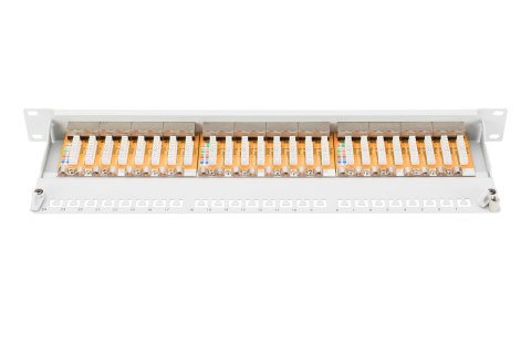 Digitus Panel krosowy (patch panel) 19'' 24x RJ45, LSA poziom, kat.6, ekranowany, 1U, szary, prowadnica kabli