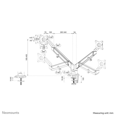 Neomounts DS70-810BL2 uchwyt / stojak do monitorów 81,3 cm (32") Biurko Czarny