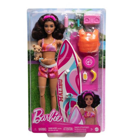 Barbie Doll With Surfboard And Puppy 30cm