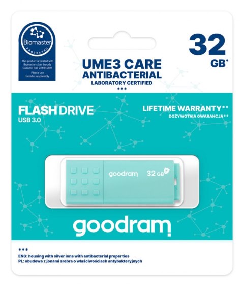 Pendrive GOODRAM USB 3.0 UME3 Care 32 GB (32 GB /USB 3.0 /Miętowy )