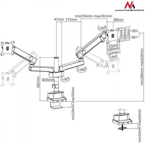 Uchwyt biurkowy na 2 monitory MC-812