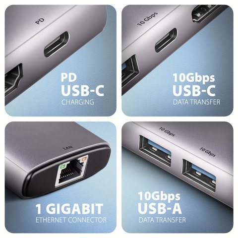 Hub HMC-6G2L 2xUSB-A HDMI4K 1x USB-C PD100W USB-C LAN