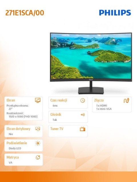 Monitor 271E1SCA 27 cali Curved VA HDMI FreeSync