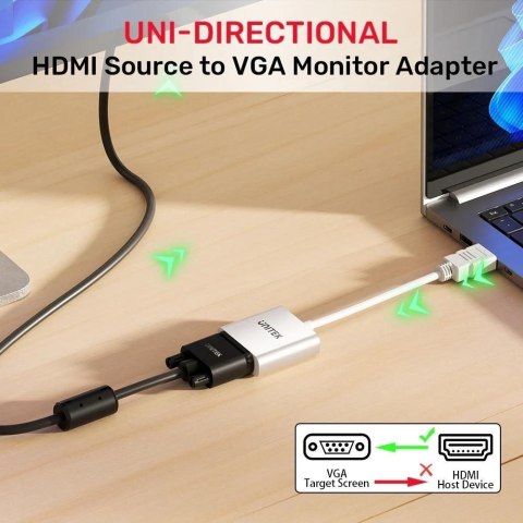 UNITEK ADAPTER HDMI - VGA, FULLHD 60HZ, BIAŁY, M/F