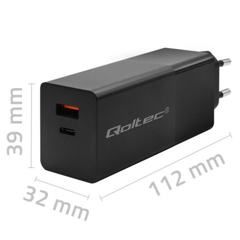 QOLTEC ŁADOWARKA GAN POWER PRO | 1XUSB-C | 1XUSB | 100W | 5-20V | 1.5-5A | PD | CZARNA