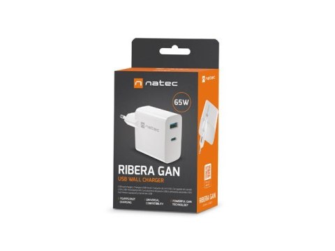 NATEC ŁADOWARKA RIBERA GAN 1x USB-A + 1x USB-C 65W BIAŁA