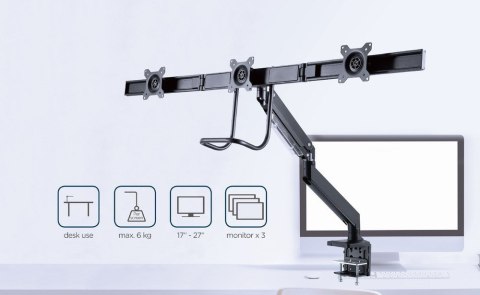 GEMBIRD BIURKOWE REGULOWANE RAMIĘ/UCHWYT NA 3 MONITORY 17-27, VESA 100X100MM, DO 6 KG