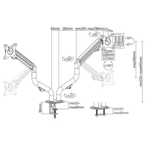 Ramię na dwa monitory biurkowe (regulowane), od 17 cali do 32 cali, obciążenie do 8kg