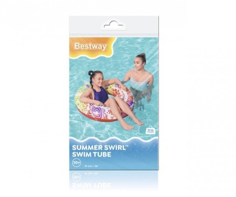 Bestway 36084 Koło do pływania z uchwytami Zawijasy Czerwono-Żółte 91cm