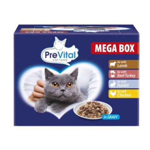 PREVITAL Megabox z jagnięciną, wołowiną, królikiem i kurczakiem - karma dla kota 24x100g