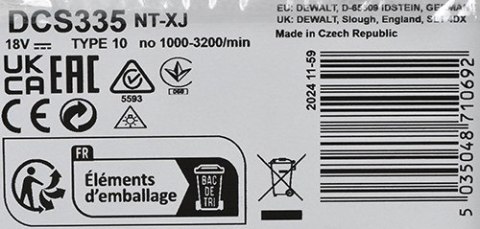 Wyrzynarka 18V bez aku i ład. DCS335NT DEWALT