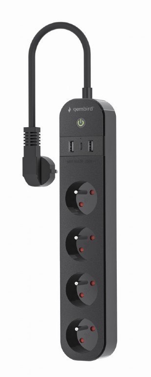 Inteligentna listwa Tuya 4xFR 2xUSB-A 1xUSB-C Czarna