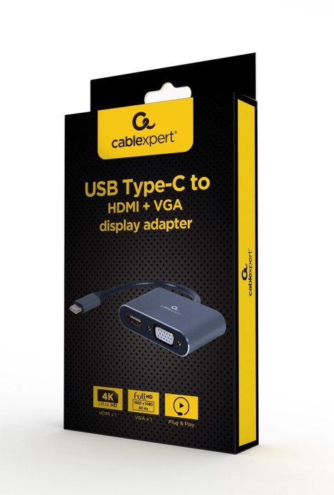 GEMBIRD ADAPTER USB TYPU C NA HDMI + VGA NA KABLU SZARY