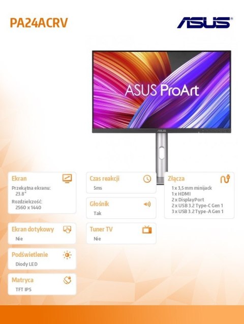 Monitor 24 cale PA24ACRV BK/5MS/EU/DP/HDMI/USB-C/GŁOŚNIKI