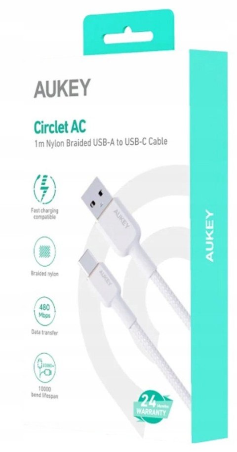 CB-NAC1 White nylonowy kabel USB C - USB A | 1m | 3A | 60W PD | 20V