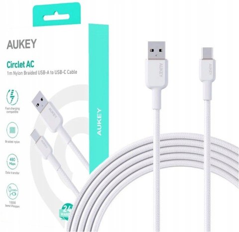 CB-NAC1 White nylonowy kabel USB C - USB A | 1m | 3A | 60W PD | 20V