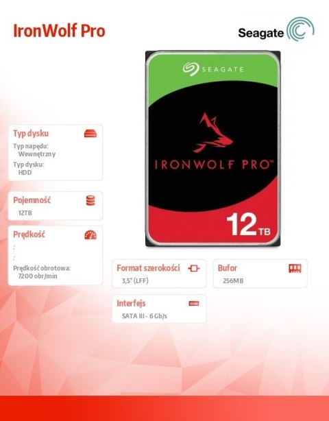 Dysk IronWolf Pro 12TB 3.5 256MB ST12000NT001