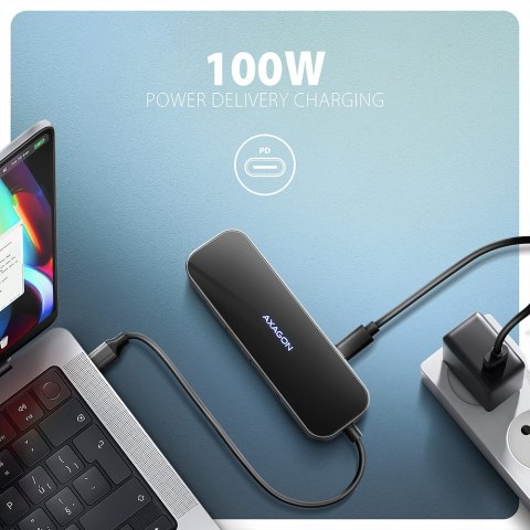 HMC-6GLN Wieloportowy hub USB 6in1, 5Gbps, 2xUSB-A, 1x USB-C, GLAN, HDMI 4K/60Hz, PD 100W, 20cm USB-C kabel