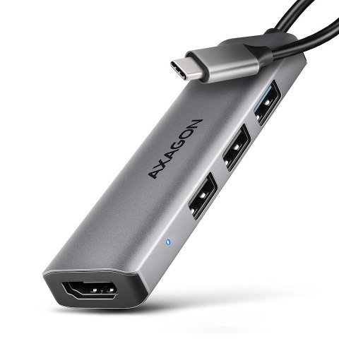 HMC-H3A Wieloportowy hub USB 4in1, 5Gbps, 3x USB-A (2x USB2.0, 1x USB3.0) + HDMI 4K/30Hz, metal, 15cm USB-C kabel