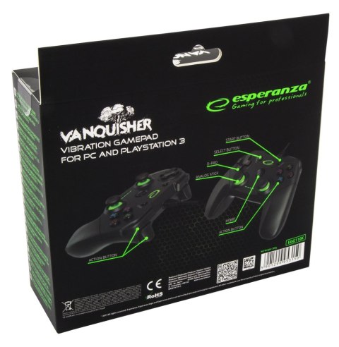 Gamepad Esperanza Vanquisher EGG110K (PC, PS3; kolor czarny, kolor zielony) (WYPRZEDAŻ)