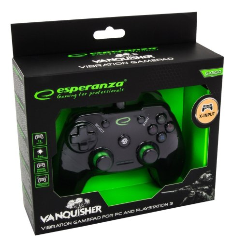 Gamepad Esperanza Vanquisher EGG110K (PC, PS3; kolor czarny, kolor zielony) (WYPRZEDAŻ)