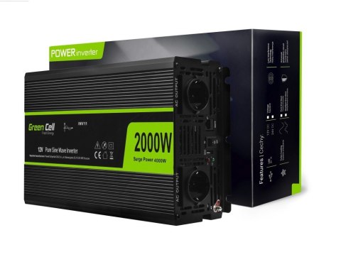 GREEN CELL PRZETWORNICA INV11 12V-230V 2000W/4000W CZYSTA SINUSOIDA