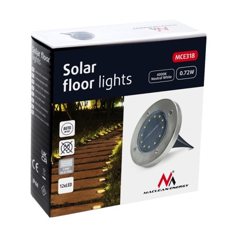 MACLEAN SOLARNA LAMPA NAJAZDOWA OGRODOWA LED IP44, 12 LED SMD, 4000K MCE318