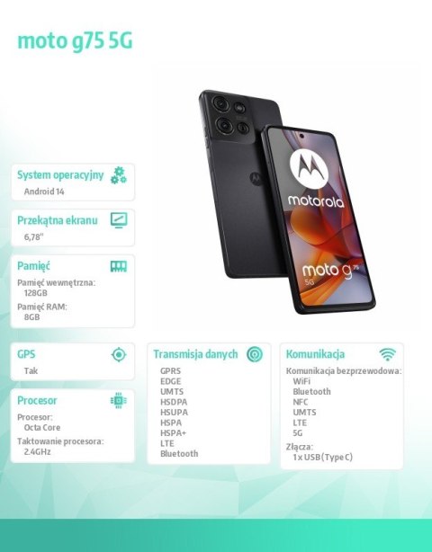 Smartfon moto g75 5G 8GB/128GB Charcoal Gray b2b